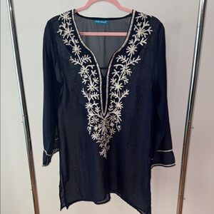 Blue Island Navy Tunic with White Embroidery